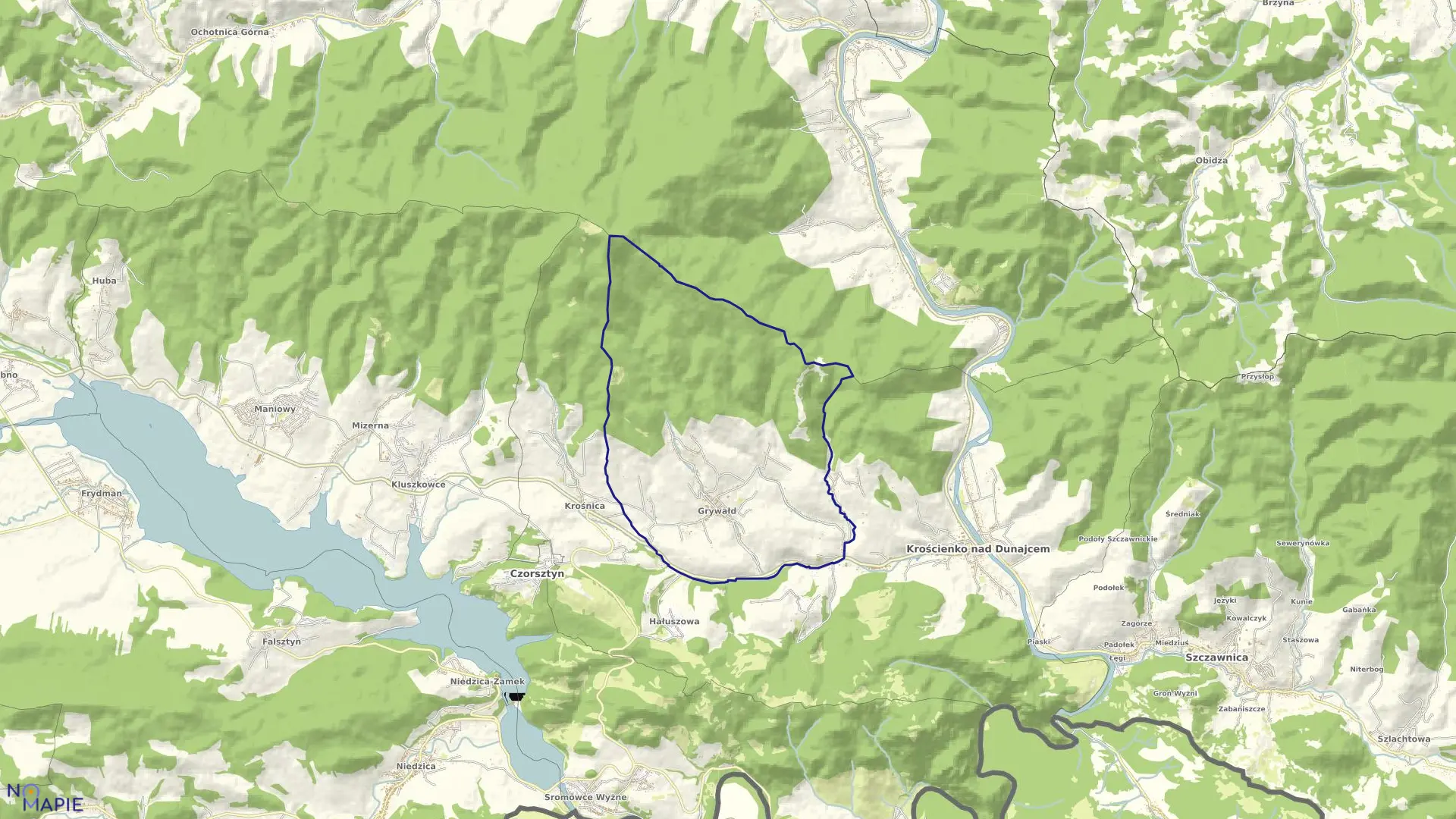 Mapa obrębu GRYWAŁD w gminie Krościenko nad Dunajcem