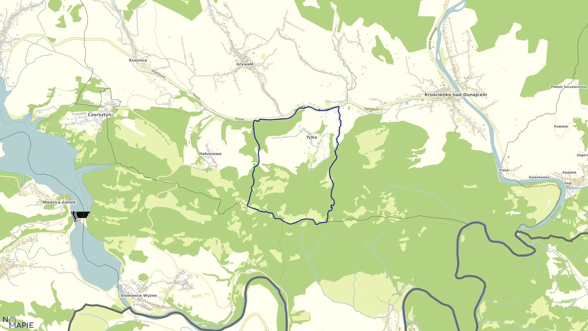 Mapa obrębu TYLKA w gminie Krościenko nad Dunajcem